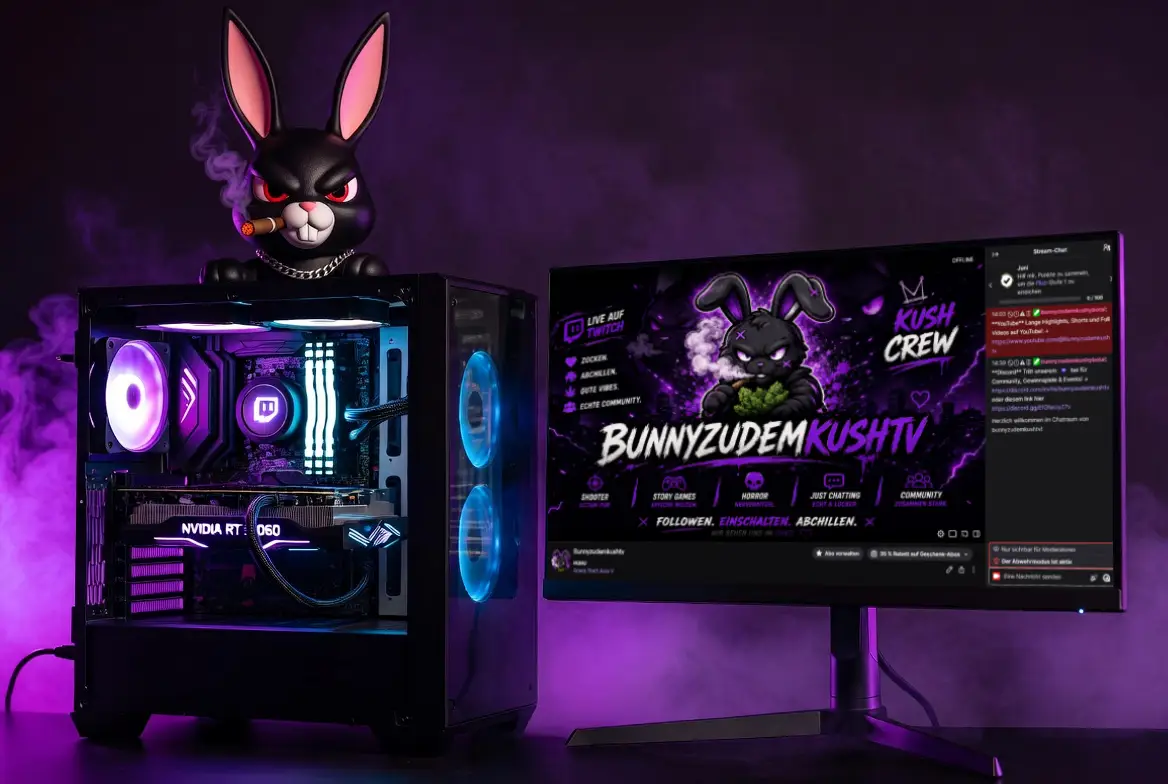 Streaming Setup von Bunnyzudemkushtv mit PC, Monitor und Equipment 2026